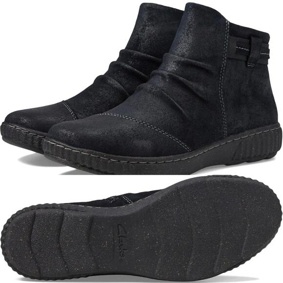 Clarks Suede Ankle Boots Black Booties - Picture 1 of 16